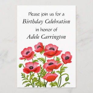 Red Garden Poppies Birthday Party Invitation