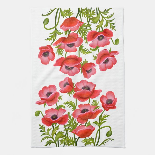 Red Garden Poppy Flowers American MoJo Kitchen Tow Kitchen Towel (Vertical)