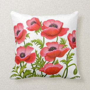 Red Garden Poppy Flowers American MoJo Pillow