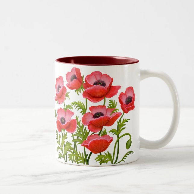 Red Garden Poppy Flowers Mug (Right)