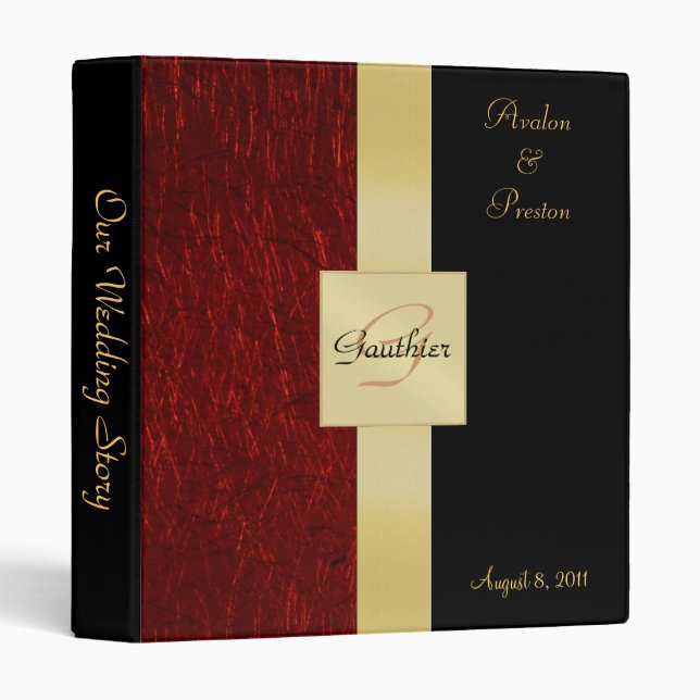 Red Garnet Gold Monogram Ribbon Binder (Front/Spine)