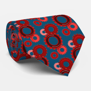 Red Gears on Navy Blue Mechanical Industrial Tie