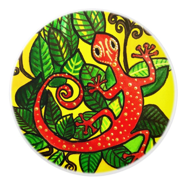 Red Gecko Ceramic Knob (Front)