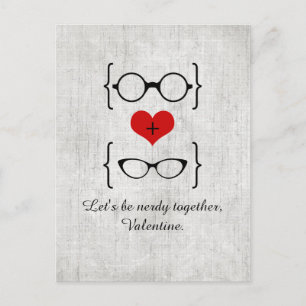 Red Geeky Glasses Valentine's Day Postcard