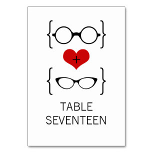 Red Geeky Glasses Wedding Table Card