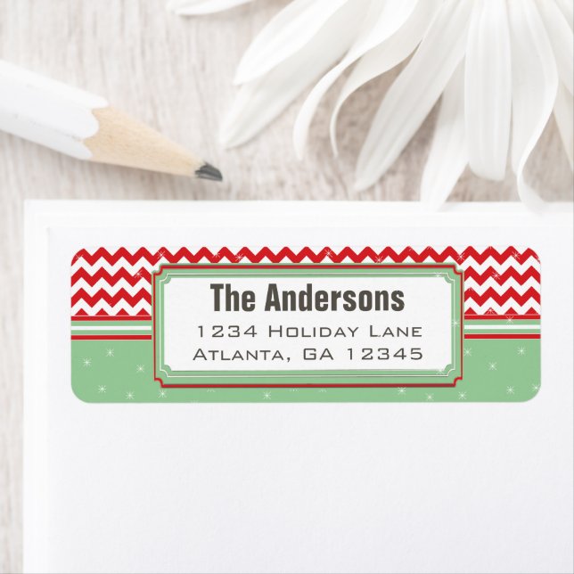 Red & Geen Chevron ZigZag Christmas Return Address (Insitu)