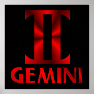 Red Gemini Horoscope Symbol Poster