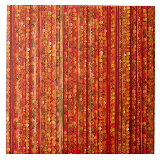 Red Gemstone Beads and Stripes Tile (Front)