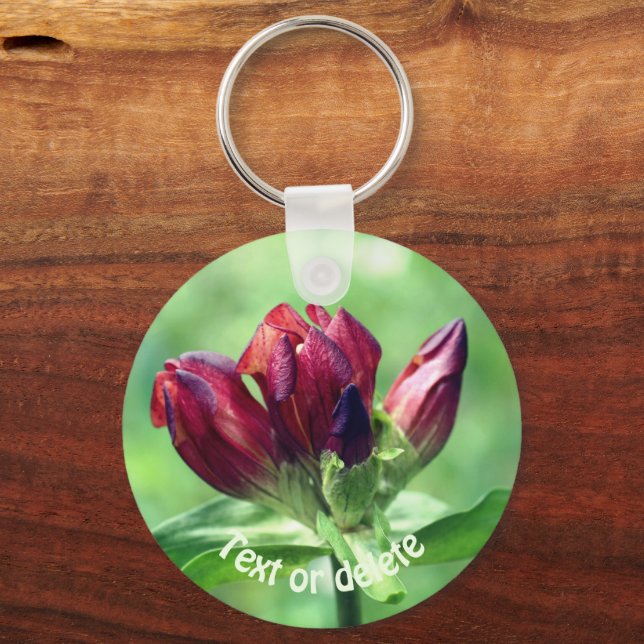 Red Gentian Flower Personalized Keychain (Front)