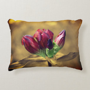 Red Gentian Flower Sepia Partial Colour Accent Pillow