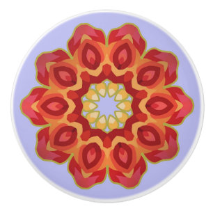Red Geo Peony on Blue Ceramic Knob