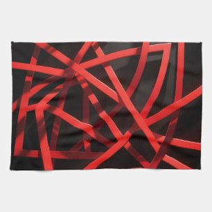 Red Geometric Abstract Chaos Kitchen Towel
