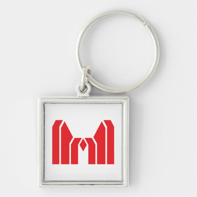 Red Geometric Crown Letter M Keychain (Front)