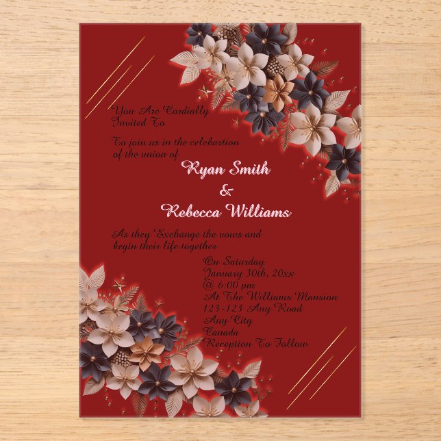 Red Geometric Floral Wedding Invitation (Front)