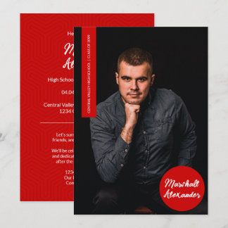 Red Geometric Graduation Photo Invitation