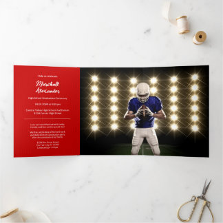 Red Geometric Graduation Photo Tri-Fold Invitation