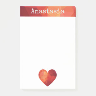 Red geometric heart and personalized name frame post-it notes