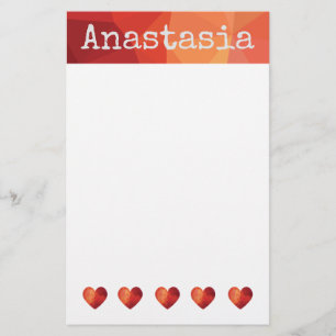 Red geometric heart and personalized name stationery