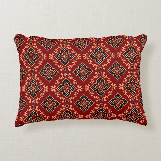 Red Geometric Indian Pattern Accent Pillow (Front)