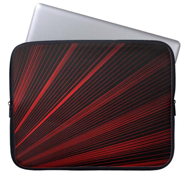 Red Geometric Lines On Black, Laptop Sleeve (Front)