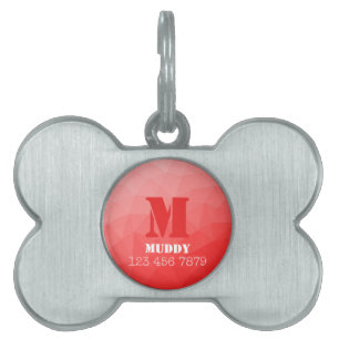 Red geometric mesh pattern custom Monogram Pet ID Tag
