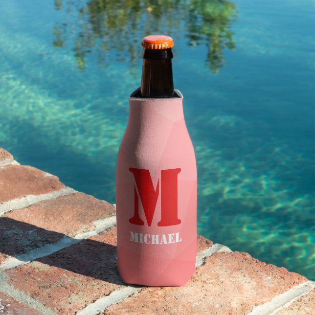 Red geometric mesh pattern Monogram Bottle Cooler (In Situ Pool)