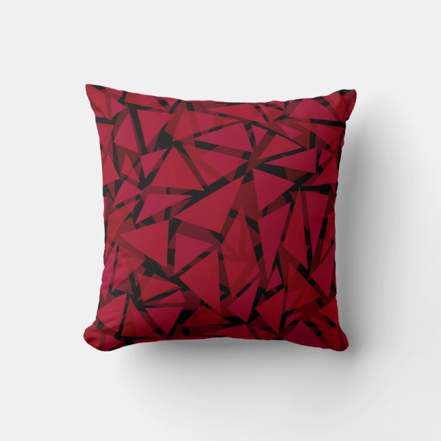 Red geometric modern polygonal pattern throw pillow (Front)
