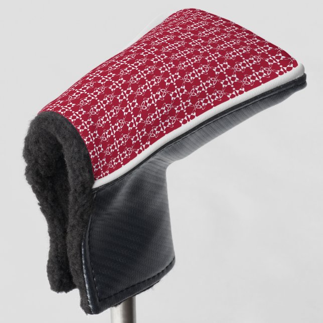 Red geometric ornament pattern retro golf head cover (3/4 Front)