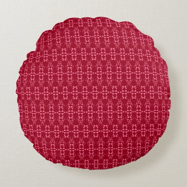 Red geometric ornament pattern retro round pillow (Front)