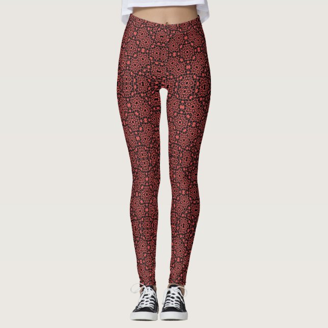 Red geometric pattern holiday gift leggings (Front)