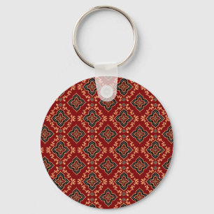 Red Geometric Pattern / Indian Print Keychain
