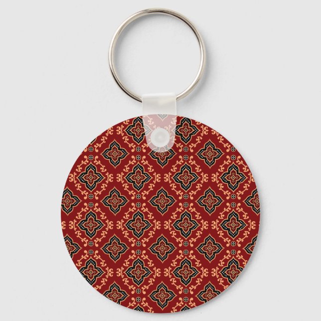Red Geometric Pattern / Indian Print  Keychain (Front)