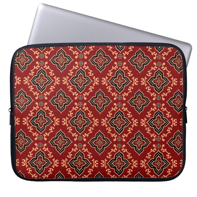 Red Geometric Pattern / Indian Print  Laptop Sleeve (Front)