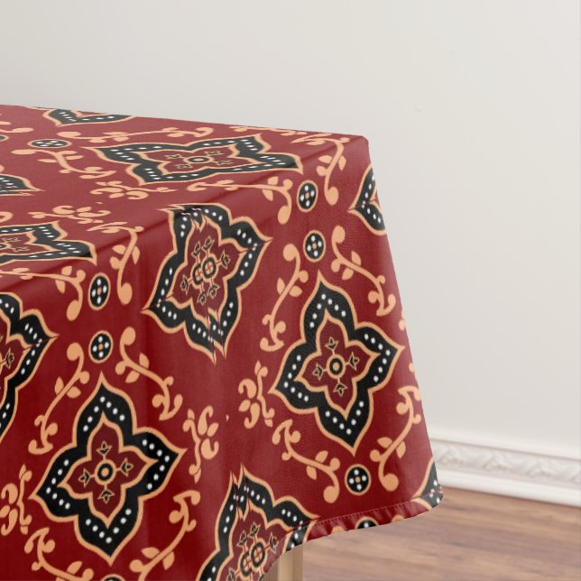 Red Geometric Pattern / Indian Print  Tablecloth (In Situ)