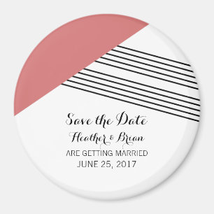 Red Geometric Stripe Save the Date Magnet