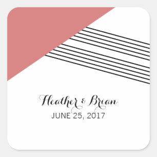 Red Geometric Stripe Wedding Stickers