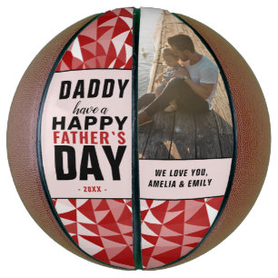 Red Geometrical Daddy Happy Father`s Day Photo Basketball