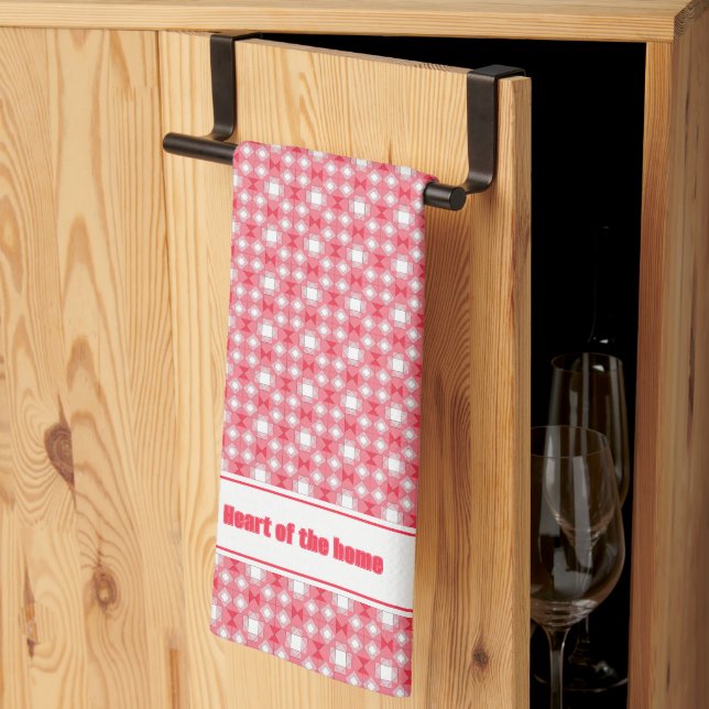 Red Geometrical pattern custom text Kitchen Towel (Thirds Fold)