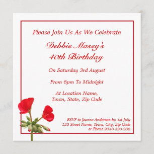Red Geranium Birthday Invitation