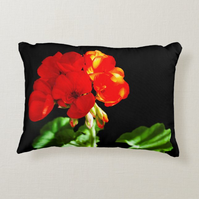 Red geranium flower accent pillow (Back)