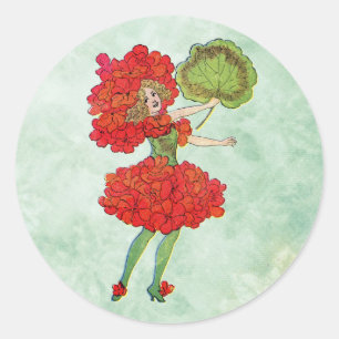 red geranium flower fairy classic round sticker