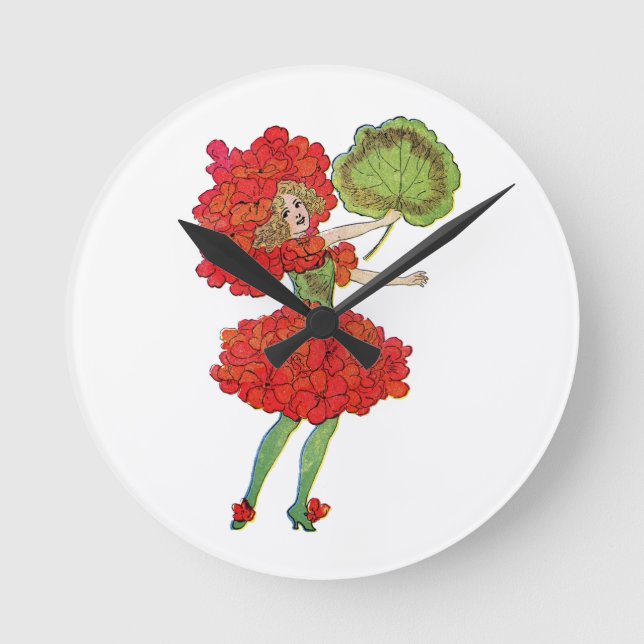 red geranium flower fairy clock (Front)