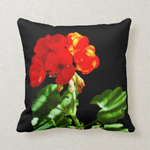 Red geranium flower throw pillow