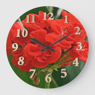 Red Geranium Large Clock