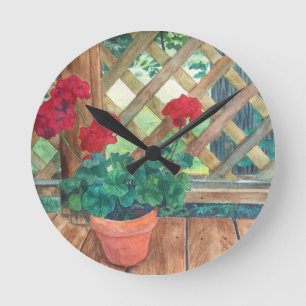 Red Geranium Round Clock