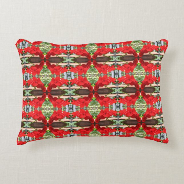 Red Geranium Stripes Accent Pillow (Front)