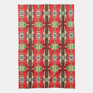 Red Geranium Stripes Kitchen Towel