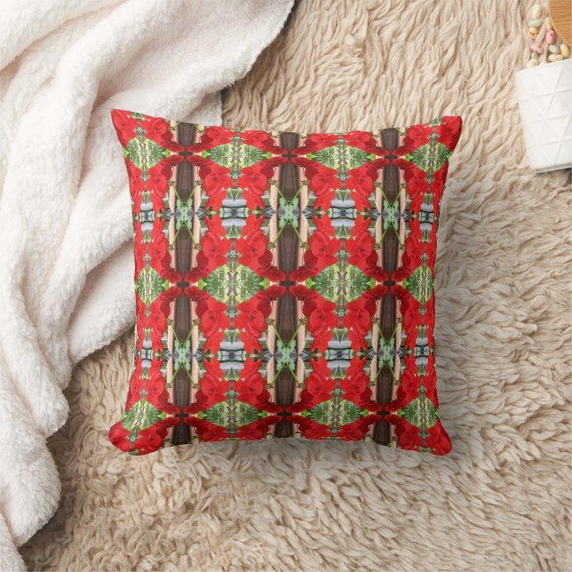 Red Geranium Stripes Throw Pillow (Blanket)