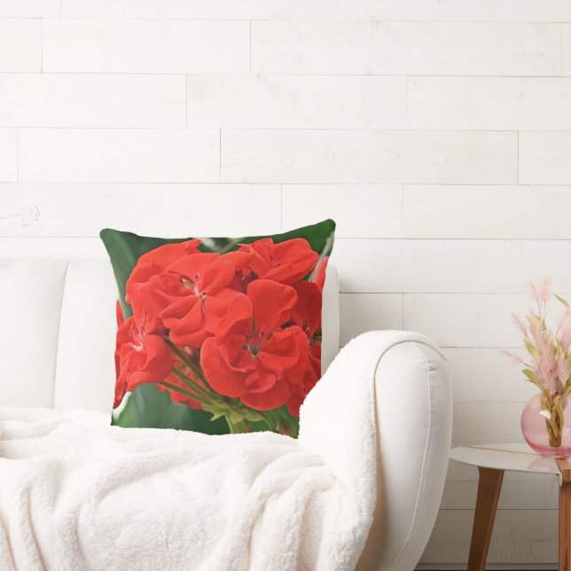 Red Geranium Throw Pillow (Couch)