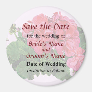 Red Geraniums and Buds Save the Date Magnet